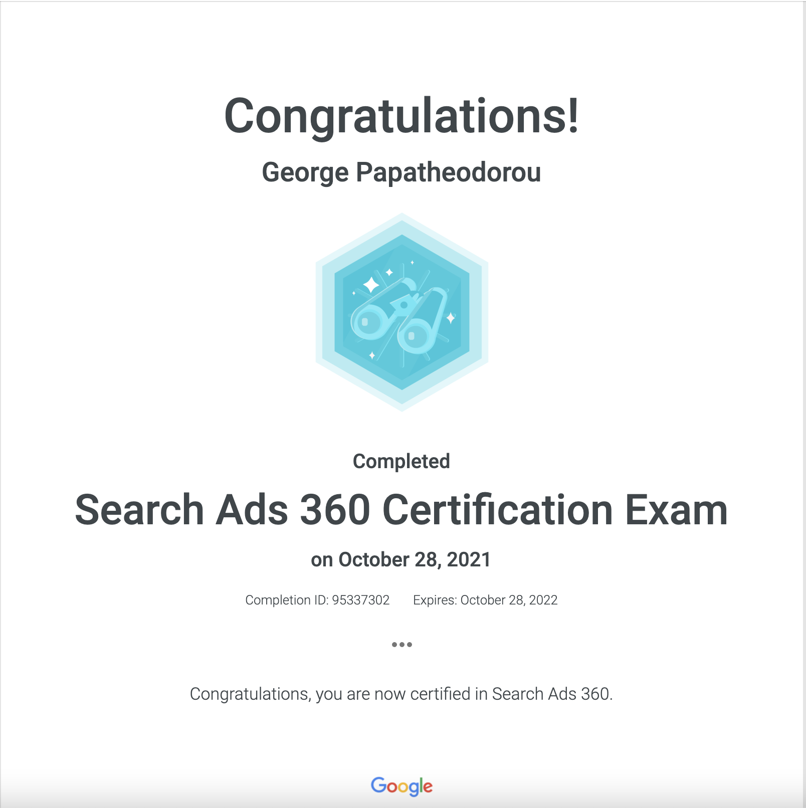 Google Search Ads 360 Certification