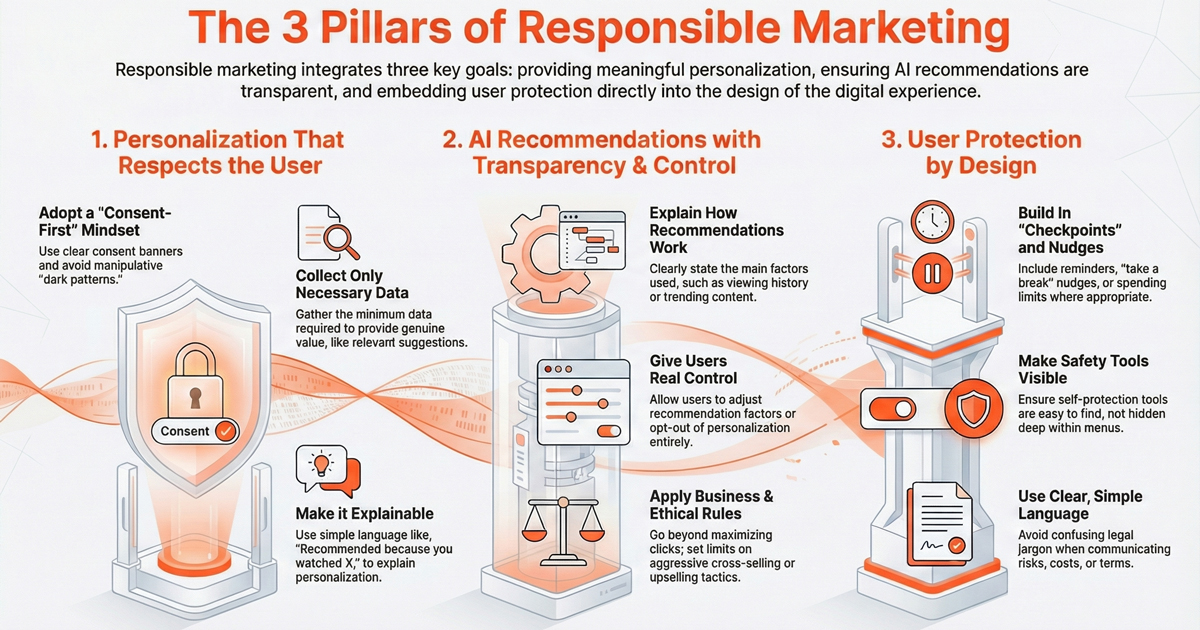 Responsible Marketing: Πώς Συνδυάζουμε Personalisation, AI Recommendations και User Protection Responsible Marketing Pillars